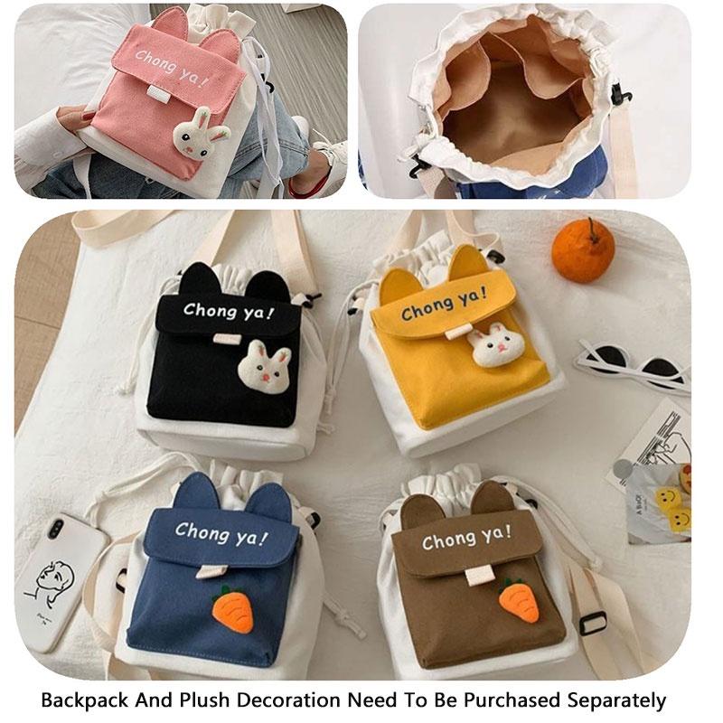 Стильная холщовая сумка через плечо с милыми значками в виде кролика и морковки, доступная в нескольких цветах