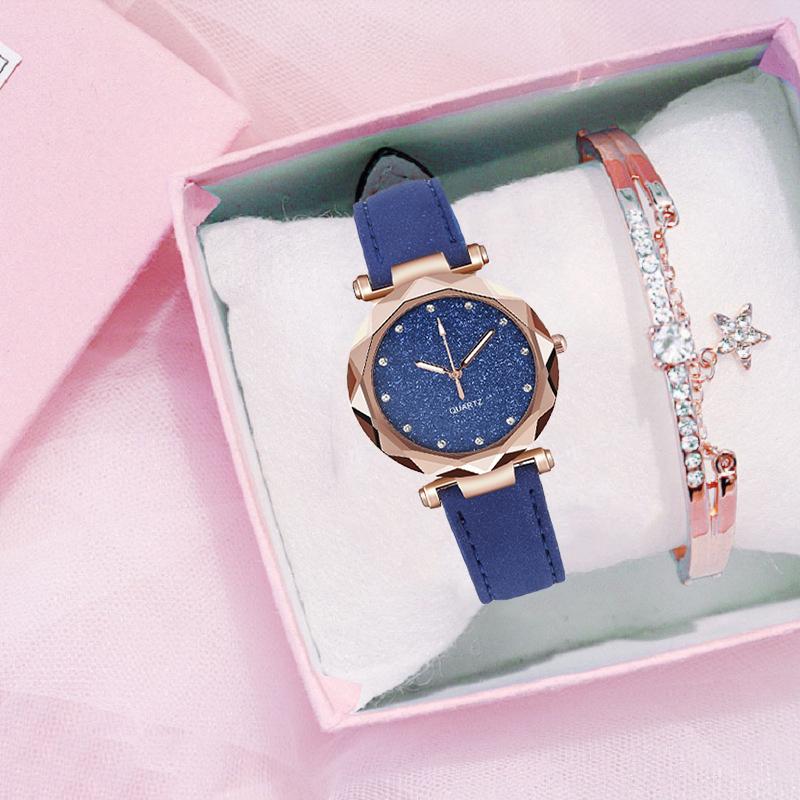 Хороший браслет простые высококачественные часы со стразами женские популярные часы романтические женские звездное небо Gfit Montre горячая распродажа женские повседневные кожаные