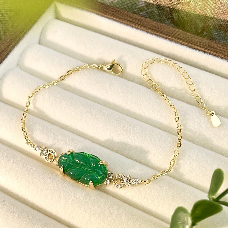 Ювелирный браслет Халцедон Тыква Пряжка безопасности Лист Браслет Легкая роскошь Высокое чувство Новый китайский Женский