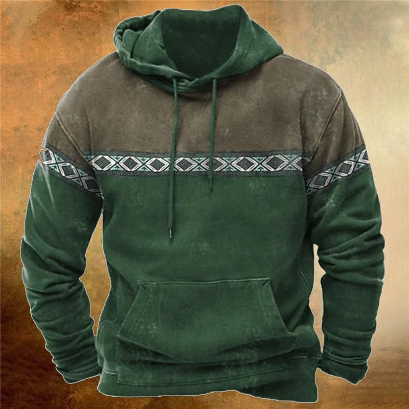 Мужская толстовка с капюшоном с графическим tribal-ковбойским принтом, толстовки, свитшот, повседневная, этническая, кэжуал, винтажная, ретро, с длинным рукавом, с капюшоном, для отпуска, спортивная