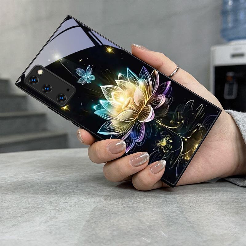 Tellar Люминесцентный Лотос Черный Стеклянный Чехол Для Телефона Для Samsung Galaxy S20 S21 S22 S23 Plus S24 FE S25 Ultra S26 Edge S25 S20 Чехол