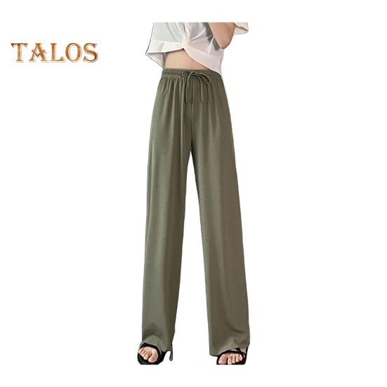 Женские повседневные брюки с эластичной кулиской и высокой талией, широкие длинные брюки, однотонные тонкие брюки для отдыха