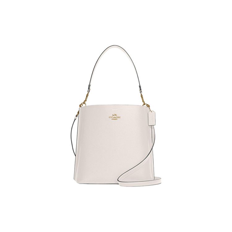 Coach Mollie Metallic Logo Signature Charm Solid Leather Bucket Bag Women Bags Chalk-White CA214-IMCHK