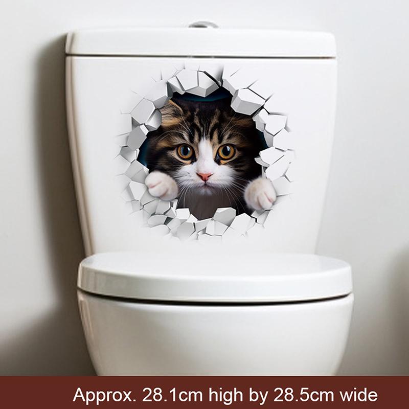 Смешные 3D наклейки на сиденье унитаза с котенком, водонепроницаемые наклейки для туалета с животными, декор для ванной комнаты и туалета
