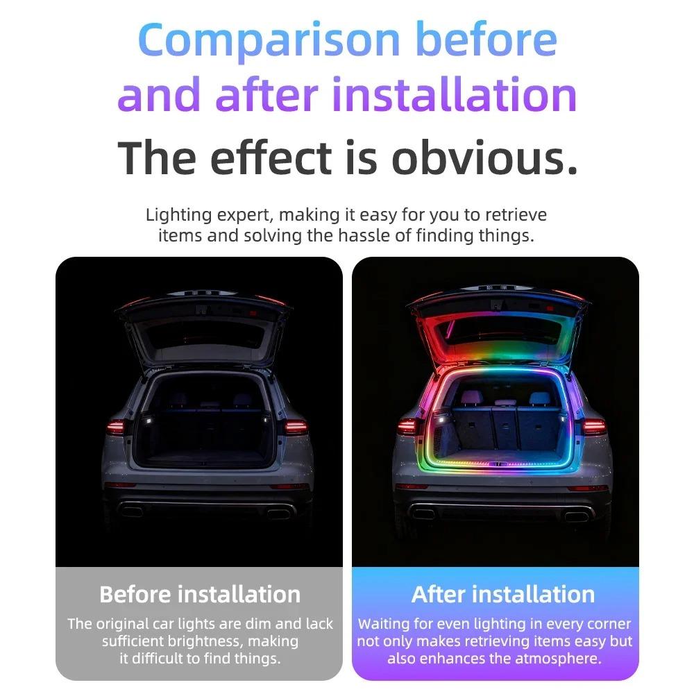 12В 4 метра Автомобильная RGB светодиодная лента для подсветки багажника, гибкая декоративная лампа, управление через приложение, неоновая атмосфера, водонепроницаемая