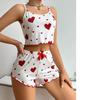 1 комплект Женский летний пижамный комплект в полоску с принтом любви, майка, шорты, пижамный комплект