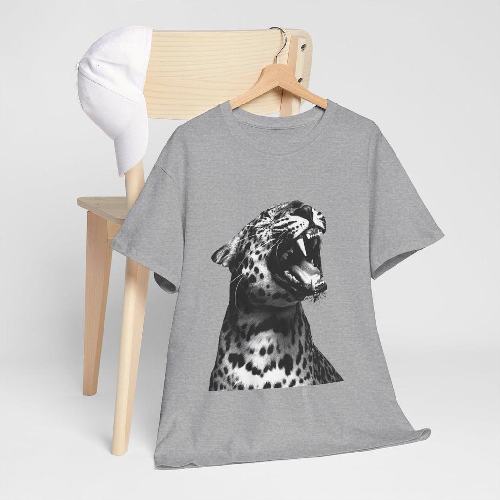 Roaring Leopard Tee | Black & White Animal Illustration, Wildlife Shirt and kids tshirt