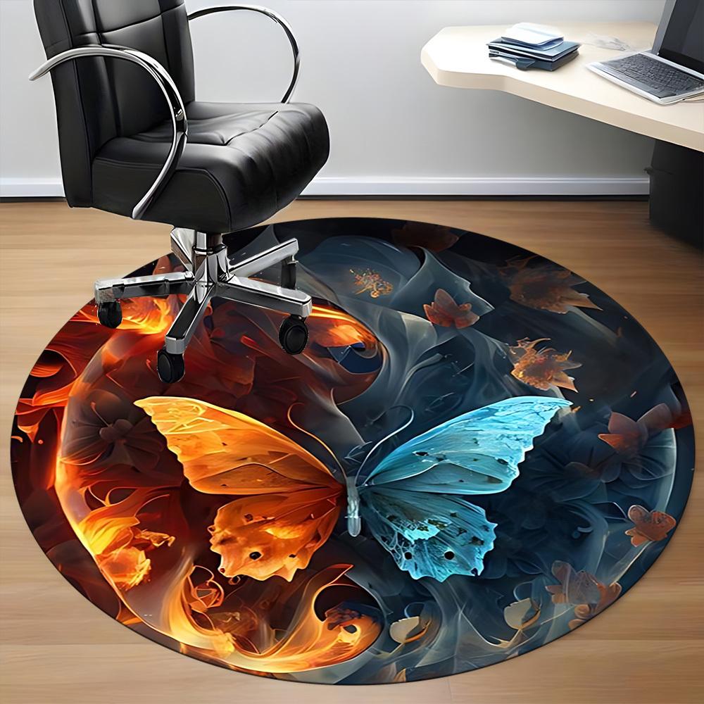 1pc Butterfly Print Carpet for Office Non-Slip, Round Carpet, Soft & Comfortable, Carpet for Office, Lightweight Round Floor Mat