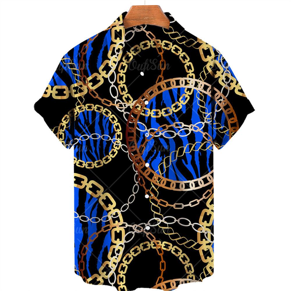 1116 New Hawaiian Shirt 1D Digital Heat Transfer Short Sleeve Shirt Men's Beach Big Gold Chain Men's Shirt