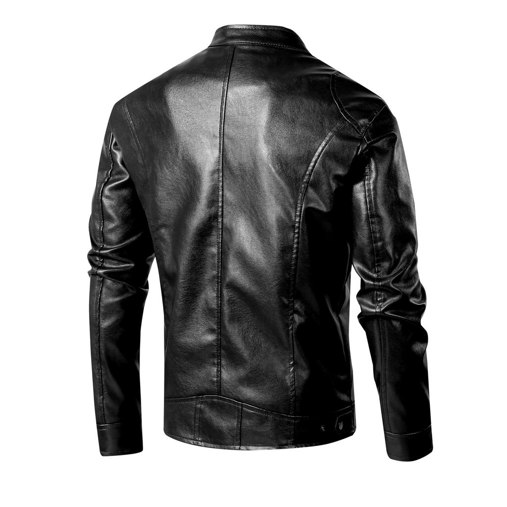 Leather Jacket Men's Stand Collar Trend Spring and Autumn New Leather Jacket Handsome Motorcycle Suit Green Large Size Jacket