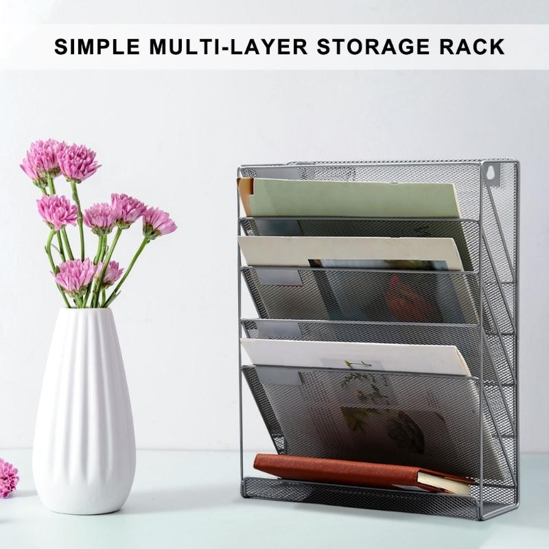Настенный держатель для файлов Органайзер для документов 6-ярусный сетчатый настенный держатель для документов Стойка для хранения журналов в лотке