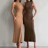 Women Summer Maxi Dress Turtleneck Sleeveless Knitted Off Shoulder Long Dress Club Party Slim Dress