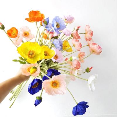 Свадебные Реалистичные Реалистичные на ощупь Флокированный стебель Элегантные Искусственные Мак с красными лепестками Фейковые Цветы мака Искусственный Букет Шелковые Растения