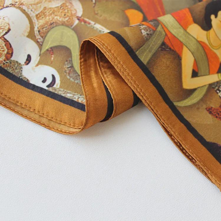 Dunhuang Feitian Xiangyun Mulberry Silk Satin Scarf - National Style, 70cm Square for Women
