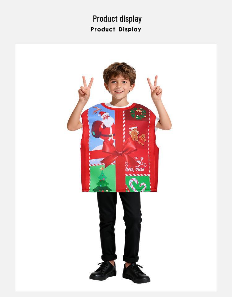 Kids Santa Claus Christmas Costume with Candy Cane Gift Box - Perfect for Parties and Performances