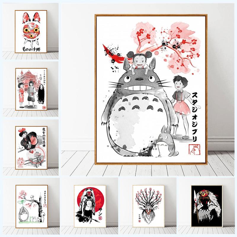 Totoro Cartoon Movie Canvas Painting Japan Hayao Miyazaki Anime Poster Prints Room Decor Wall Art Picture Living Room Home Decor