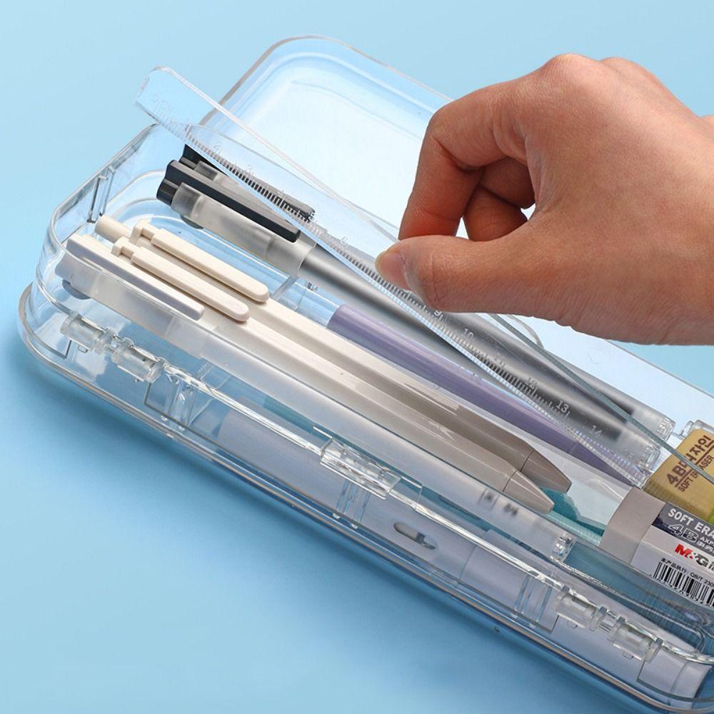 Большая вместительная коробка для хранения канцелярских принадлежностей, экономящая место, сумка для ручек и карандашей, прозрачный пенал для школы