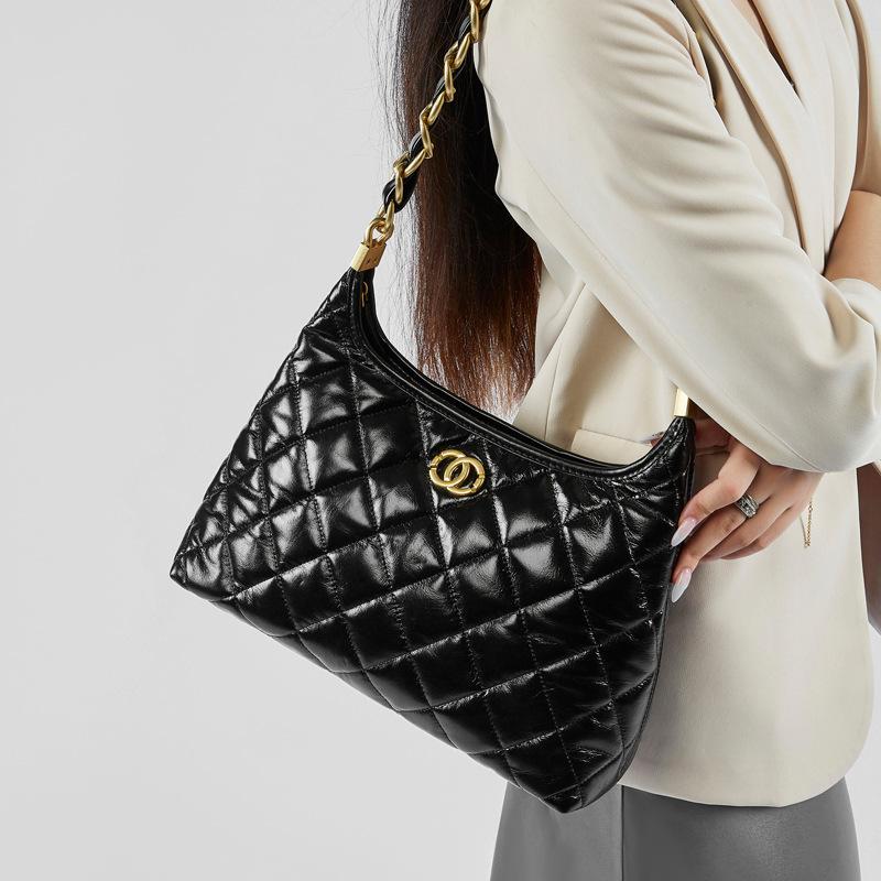 2025 Новый стиль-вдохновленная сумка хиппи через плечо из натуральной кожи, высококлассная толстая цепь, сумка-хобо под мышкой, стеганая сумка-цепочка