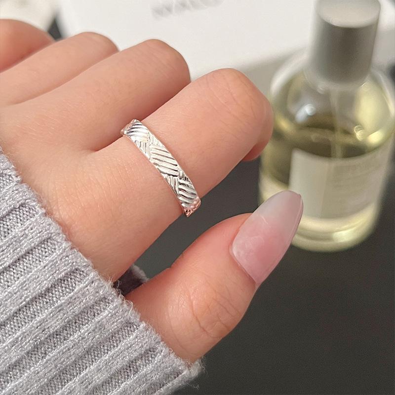 Korean Version Plain Ring Irregular 925 Sterling Silver Versatile Ring Women's Niche Ins Style Design Non-fading Combination Ring