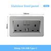 Universal Wall Light Switch Brushed Stainless Steel Panel,UK Type-c 18W Quick Charging Socket 220V Double USB Electrical Outlet