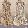 Summer Short Sleeved Floral Printed Women Dress Plus Size Elegant Fashion Crew Neck A-line Party Maxi Long Dresses Female Sweet Holiday Clothing