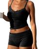 Women's Summer 2 Piece Outfits Sleeveless V Neck Lace Trim Camisole Skinny Shorts Set