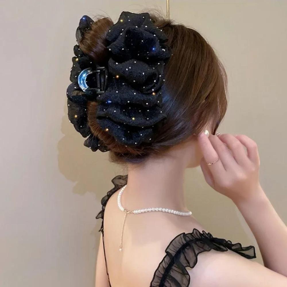Double-Sided Mesh Silk Hairpin Plastic Ponytail Clip Advanced Sense Shark Hair Clip Women Girls