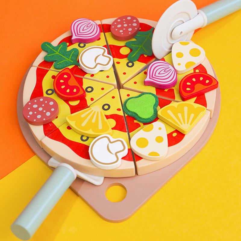 Simulation Wooden Pizza Cutting Music Set, Children's Play House Boys and Girls Cooking Exercise Hands-on Interactive Toys