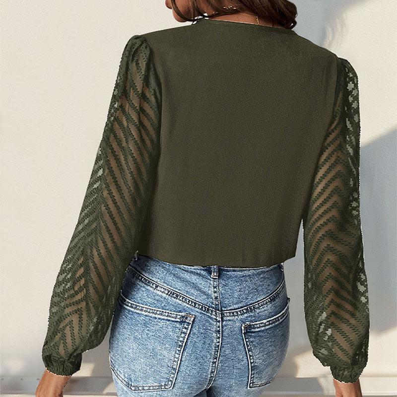 Женский весенне-осенний кружевной комбинезон с длинным рукавом и V-образным вырезом, однотонный комбинезон, футболка, блузка, топ