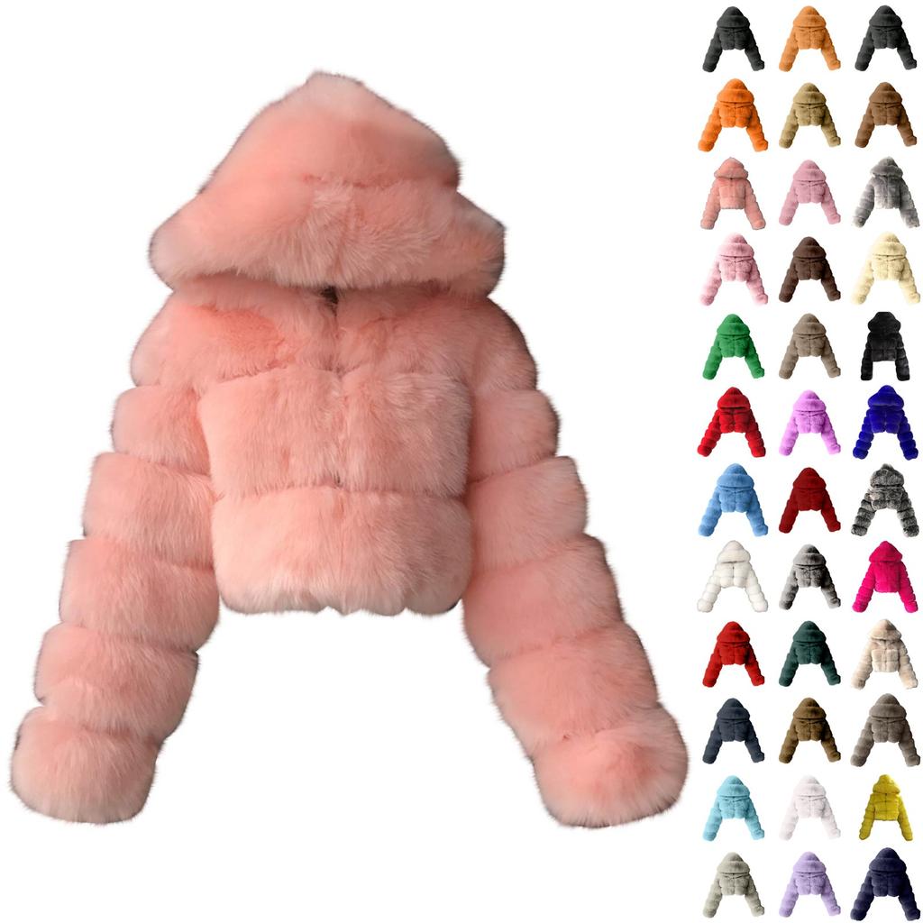 Женская модная куртка, однотонное плюшевое пальто с длинными рукавами и капюшоном