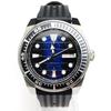 Parnsrpe 42MM Auto Men Watch Luminous NH35 Mechanical Steel Case Sapphire Rubber Strap Blue Grid Dial Samurai Diving Wrist Watch