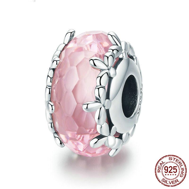 New S925 Sterling Silver Plated Pink Red Green Blue Murano Glass Bead Charm Fit Original Bracelet DIY Jewelry For Girl