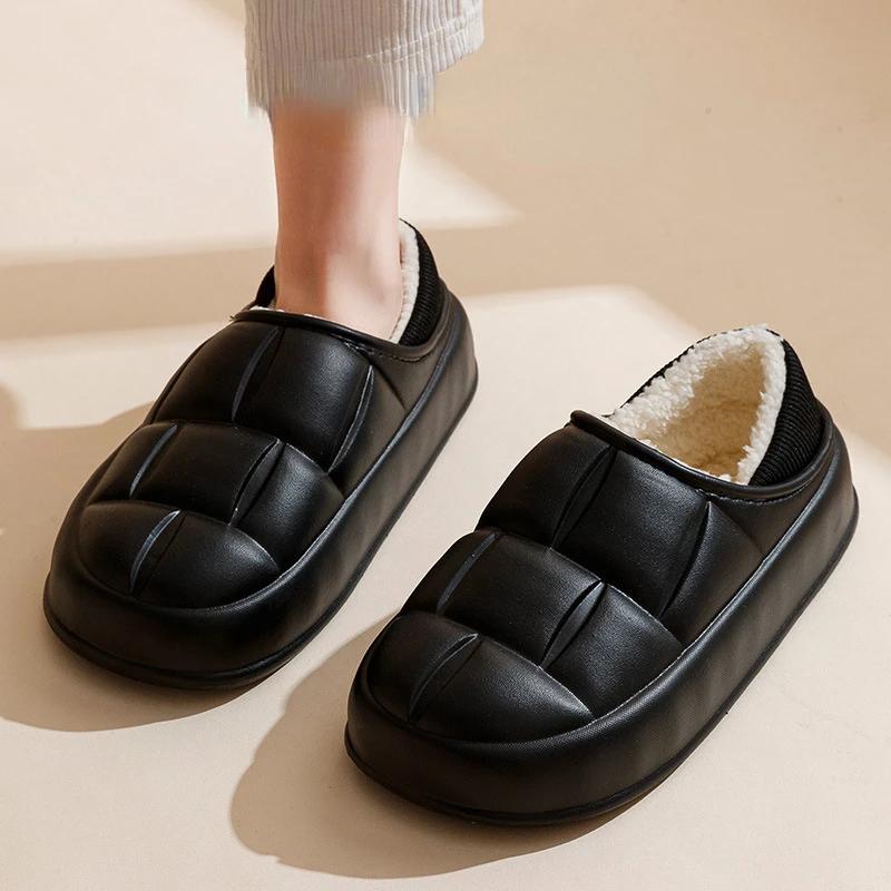 Тапочки с закрытым каблуком, мужские зимние домашние пары, утолщенные водонепроницаемые нескользящие плюшевые хлопковые туфли, внешняя одежда 2024