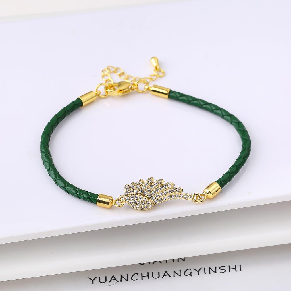 Белый Кубический Цирконий Ангельские Крылья Кожаный Шнур Плетеный Браслет для Женщин Девочек Ежедневный Вечеринка Счастливый Браслет Тонкий Подарок на День Рождения