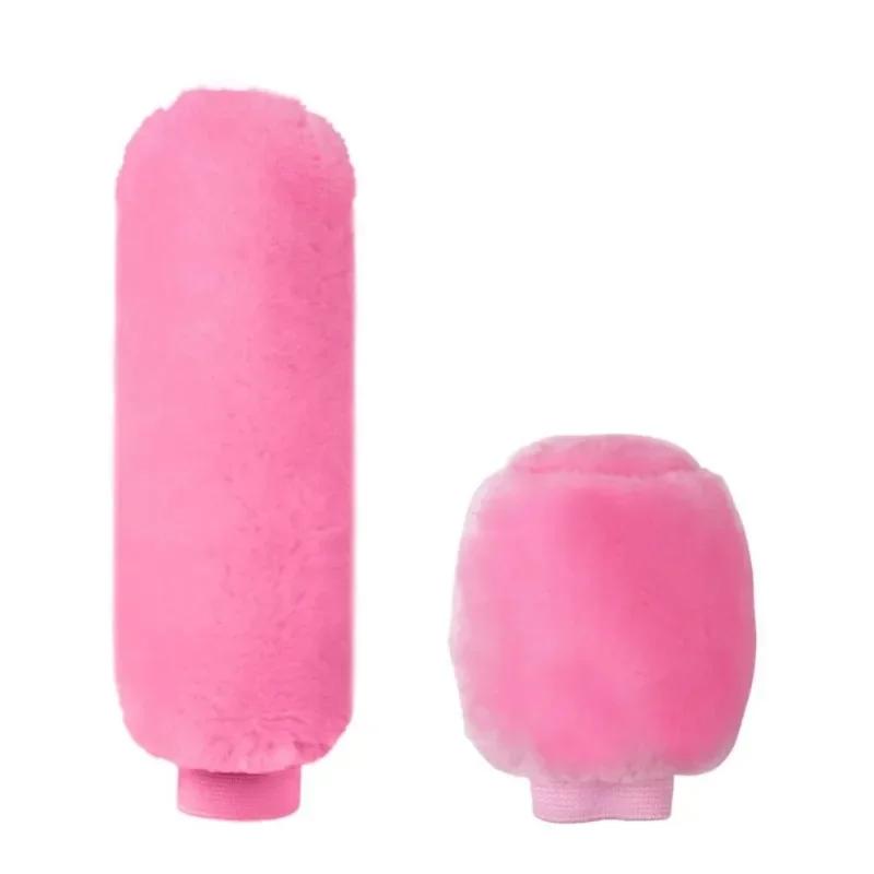 2Pcs Car Handbrake Grip Covers Gear Shift Knob Cover Handle Plush Sleeve Winter Soft Warm Hand Brake Car Accessories for Girls