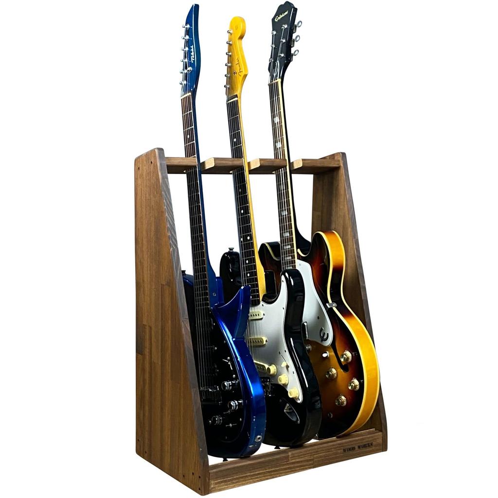 WOODWORKS Made in Japan Guitar Stand for Electric Holder Guitar, 3-piece (Brown)