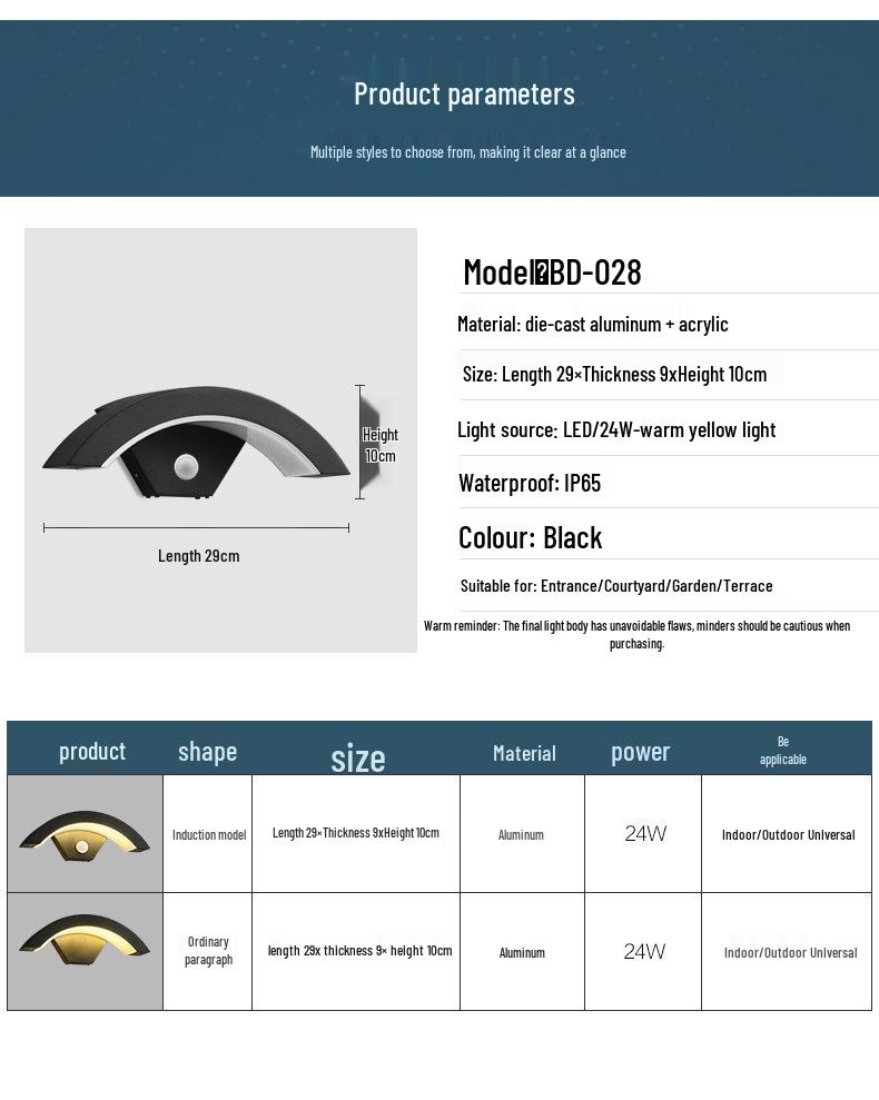 Водонепроницаемый уличный настенный светильник с датчиком движения для дверного проема и балкона