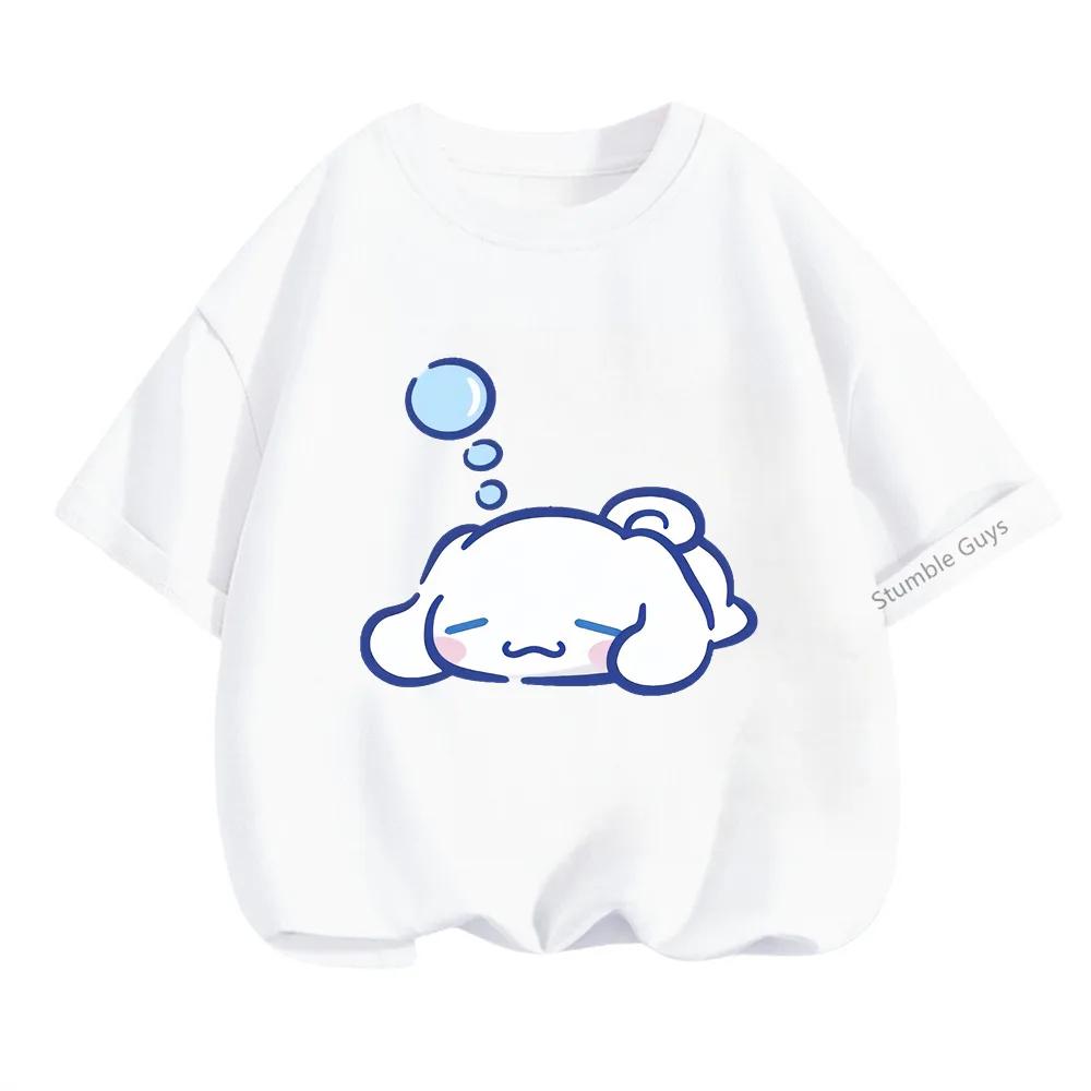 Летний топ Sanrio с Киннамороллом для детей 3-14 лет, детский мультяшный повседневный аниме-футболка