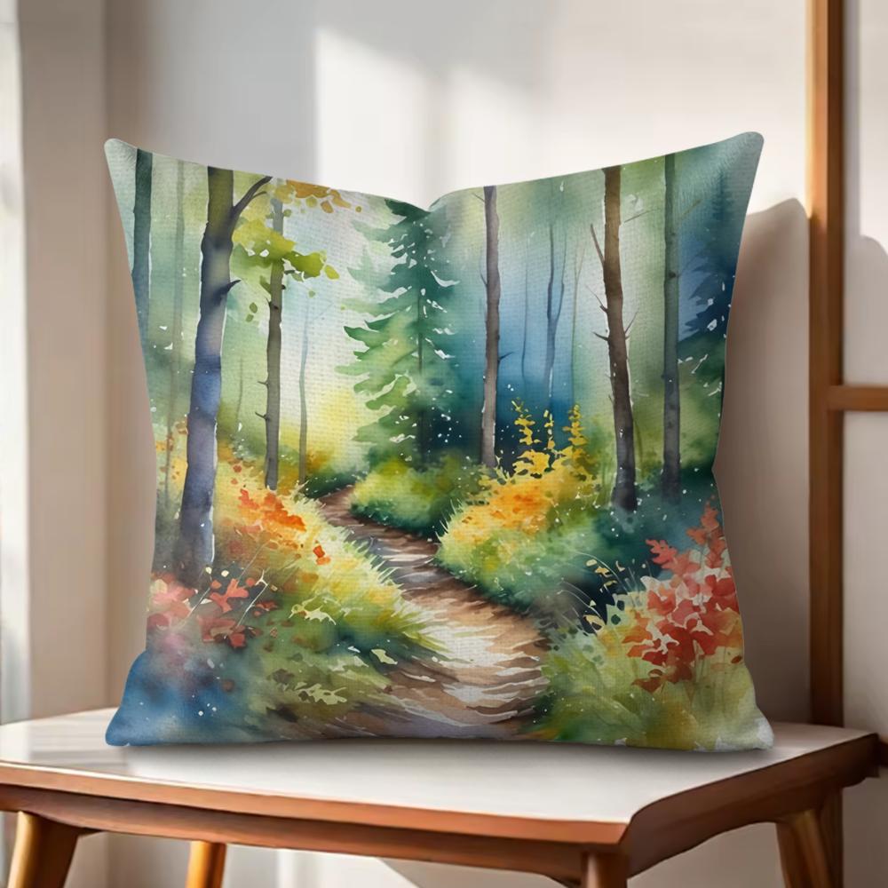 Summer forest Cushion Cover Natural Linen Organic Fabric DoubleSided Printing Couch Pillow Covers Home Decor