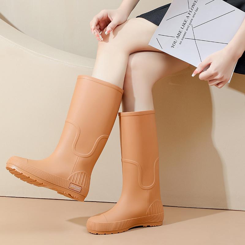 Женские модные нескользящие и износостойкие резиновые сапоги с высоким голенищем