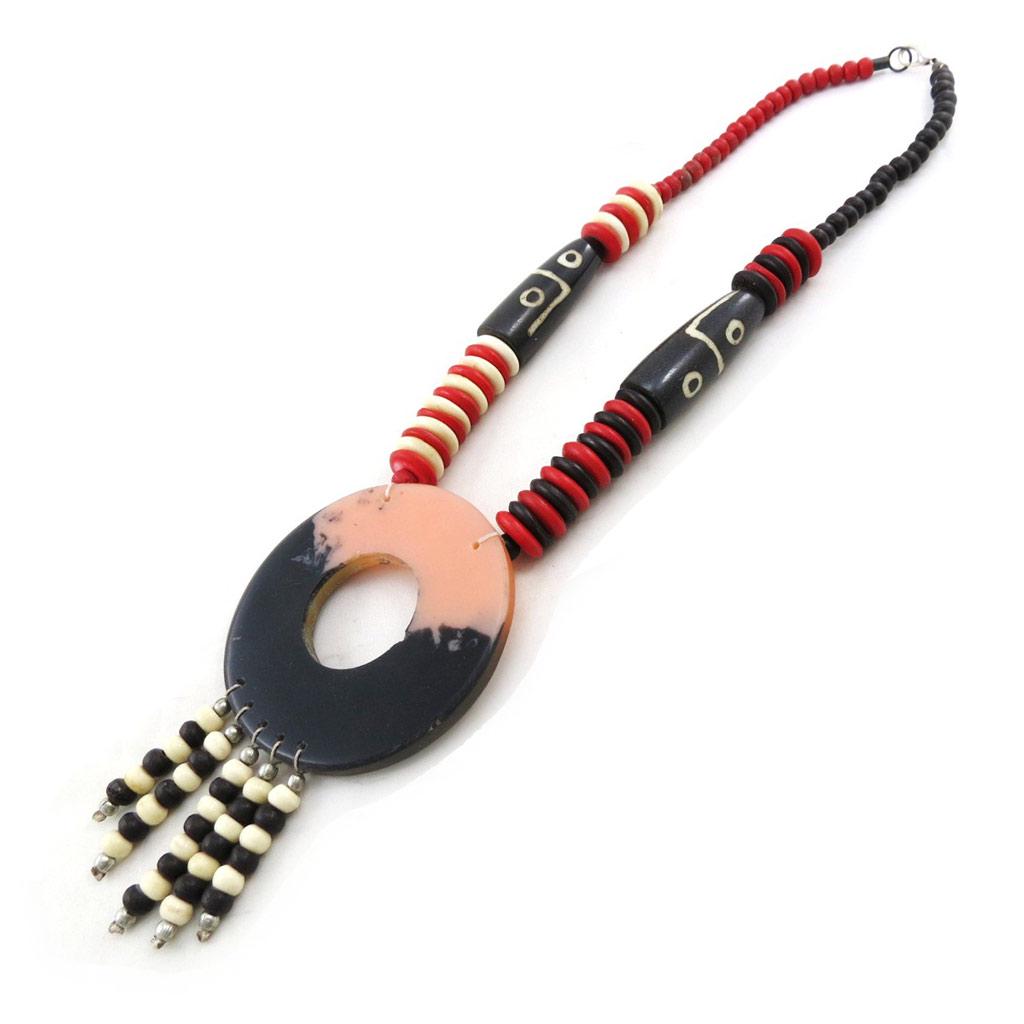 Les Trésors De Lily [B8090] - 'Naia' Necklace Red Pink Brown