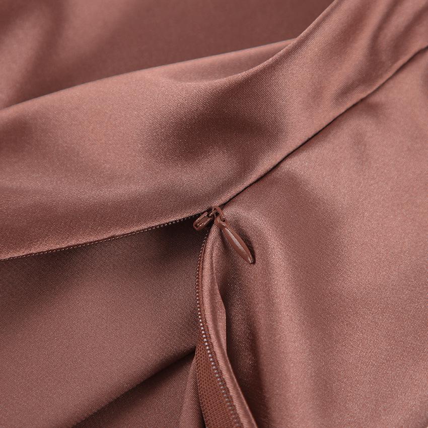 Весенняя юбка миди из коричневого сатина в стиле ретро для женщин - Европейская и американская офисная мода