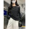 Stylish Thin Hollow Long Sleeves Knitwear Women's Early Autumn Loose Casual Black Blouse Loose Bottoming Tops
