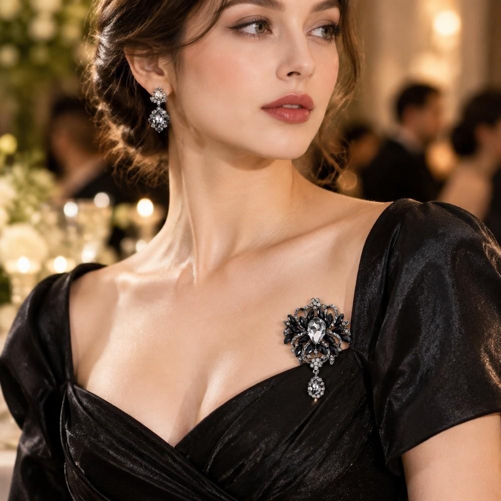 Multicolor Crystal Brooch Water-drop Dangle Brooch Elegant Rhinestone Brooch Evening Gown