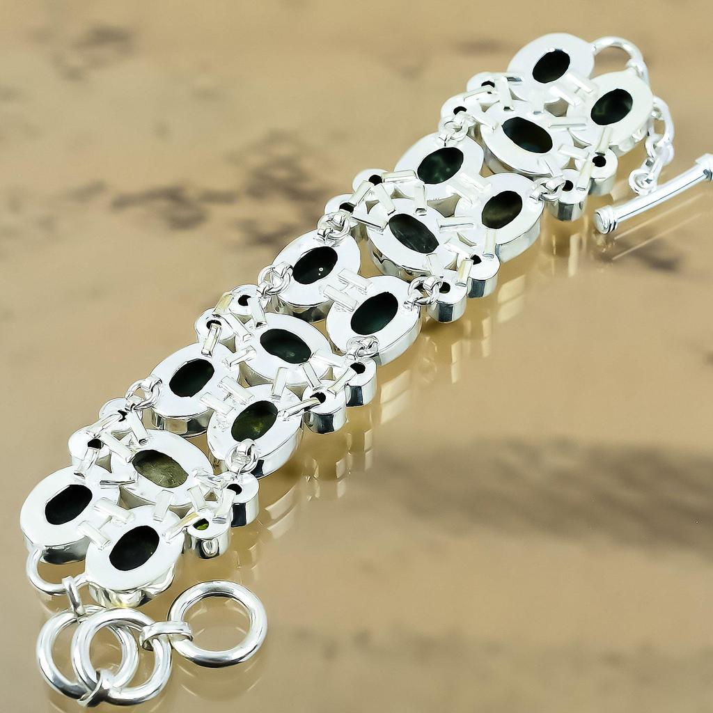 Gift For Her Natural Ocean Jasper Chain Adjustable Bracelet 925 Silver