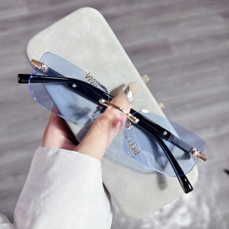 Роскошные солнцезащитные очки без оправы с защитой UV400 Модный ретро-дизайн для отпуска, рыбалки, езды на велосипеде Персонализированные очки