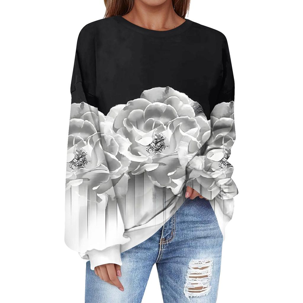 Толстовка большого размера для женщин с круглым вырезом и принтом, с длинным рукавом, толстовка