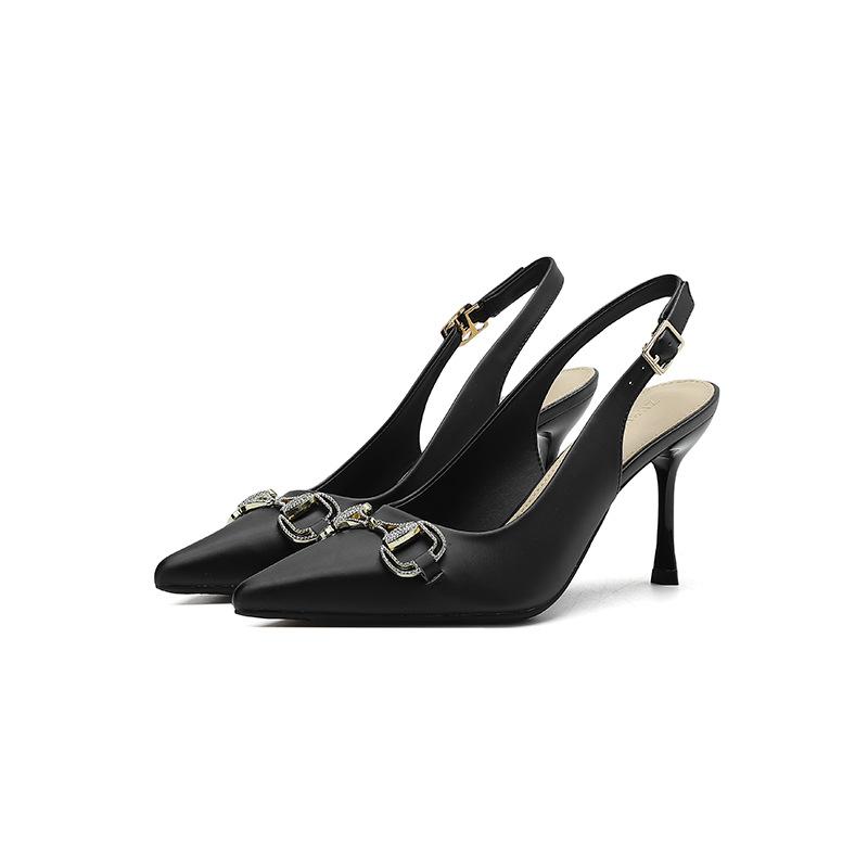 1-1 Босоножки на высоком каблуке для женского лета, новые, с открытой пяткой, с острым носком, на шпильке, для женщин