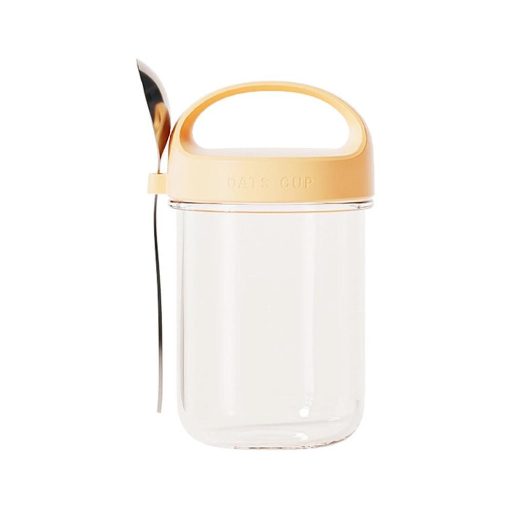 Стакан для овсянки на ночь 430 мл, стеклянный, с крышкой и ложкой, герметичный, для еды, для завтрака, портативный, для хлопьев, молока, салата, йогурта, кухонный предмет