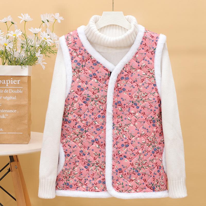 Women's V Neck Sleeveless Vest Slim Fit Casual Floral Print Fleece Lined Waistcoat